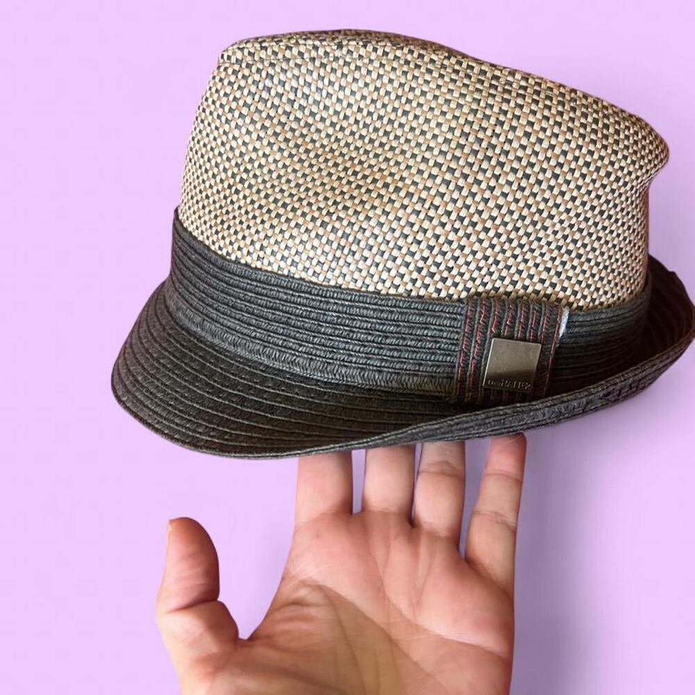 Brown straw fedora hat with